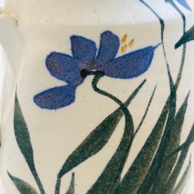 Ceramic Blue Iris Studio Pottery Pitcher Signed Steinman For Sale - Image 7 of 12