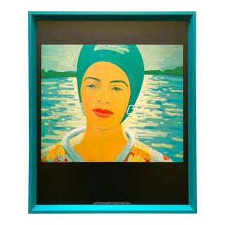 Alex Katz Modernist Framed Pop Art Offset Lithograph Print " Ada With Bathing Cap " 1965 For Sale