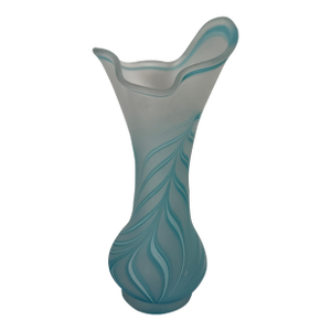 1980s Signed Mid-Century Artist E. Zareh Beautifully Oceanic Frosted Blue Swirl Hand-Blown Glass Vase