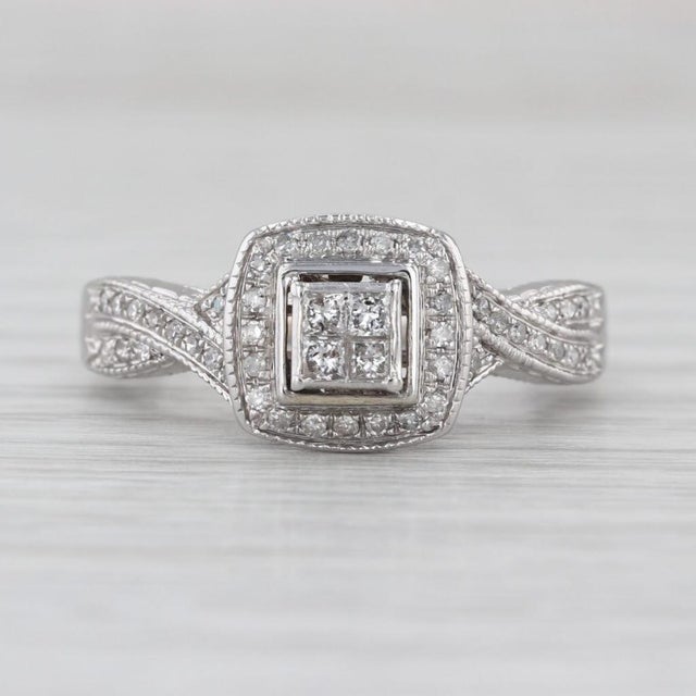 Silver 0.26ctw Princess Diamond Halo Engagement Ring 14k White Gold Size 7 For Sale - Image 8 of 8