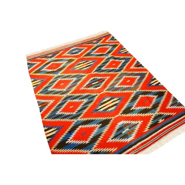 1890s Antique Rustic Red Allover Geometric Native American Navajo Flat Weave Rug For Sale - Image 4 of 9