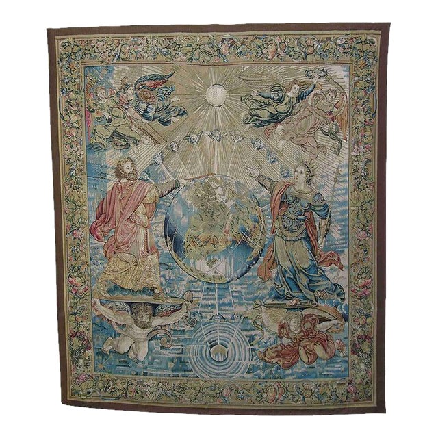 Vintage Tapestry Depicting Angels and Royal Figures For Sale