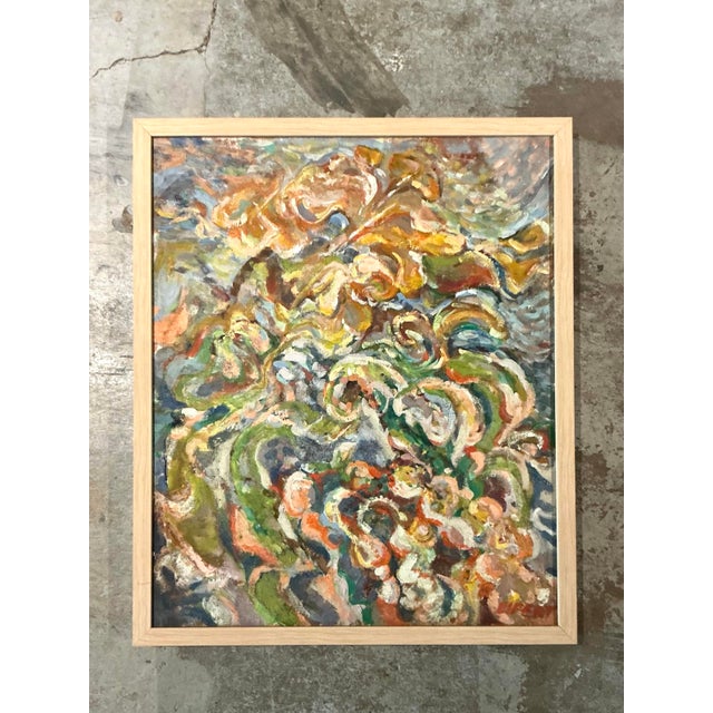 Textile Vintage Boho Original Abstract Oil on Canvas For Sale - Image 7 of 12