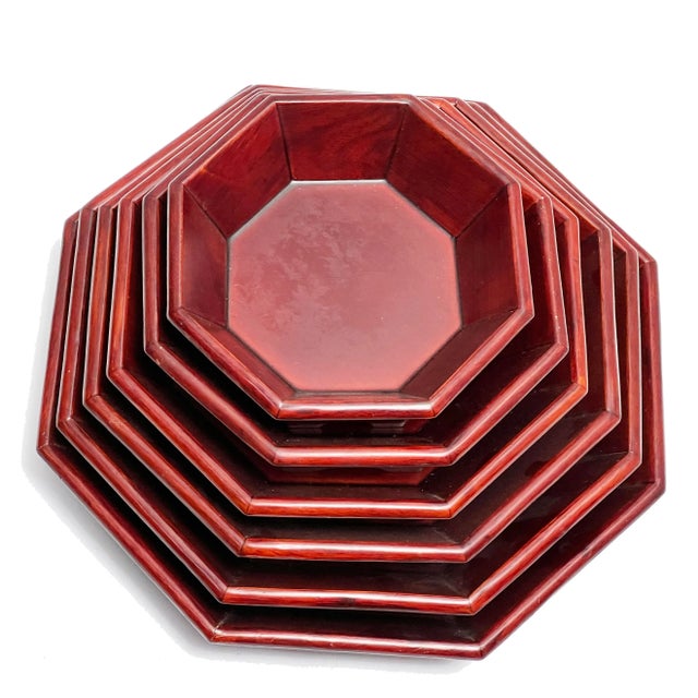Mid-Century Modern Mid-Century Korean Geometric Wooden Nesting Trays - 6 Pieces For Sale - Image 3 of 4