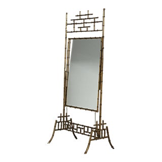 Hollywood Regency Style Faux Bamboo Cheval Mirror For Sale