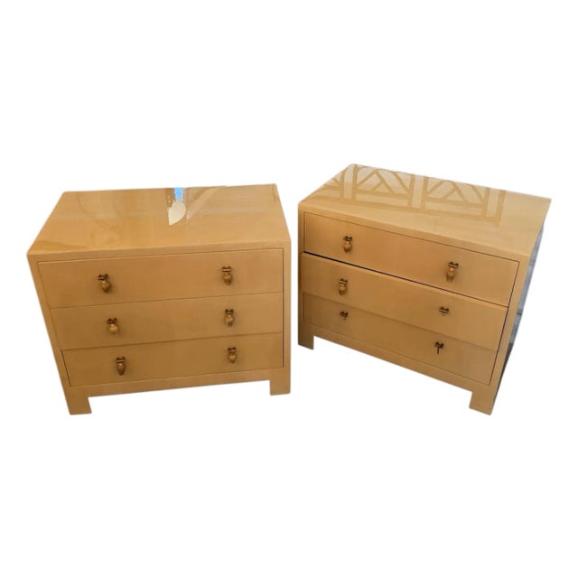 1960s Pair of Faux Goatskin Nightstands For Sale