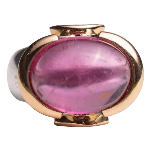 1990s Large Pink Tourmaline Dome Ring with Tanzanite, Size 7.25 For Sale