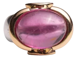 Large Pink Tourmaline Dome Ring With Tanzanite, Offered by the Lockhart Collection