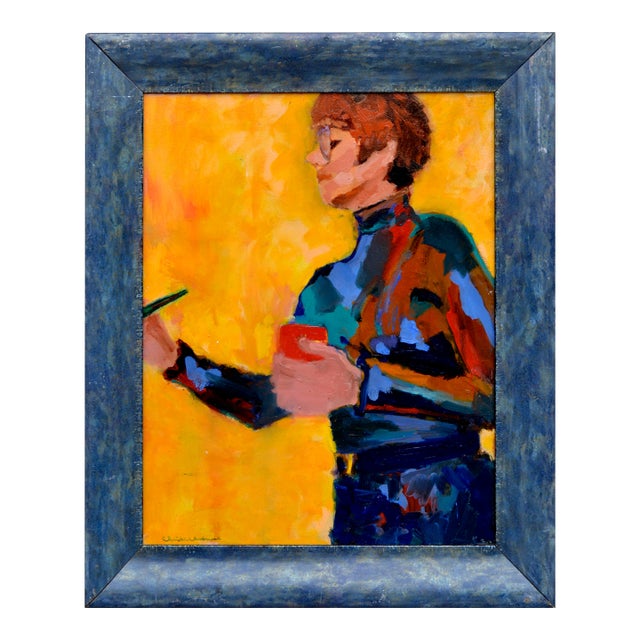 "Artist at Work" - Portrait of the Artist in Oil on Canvas by Christine Chatwell For Sale