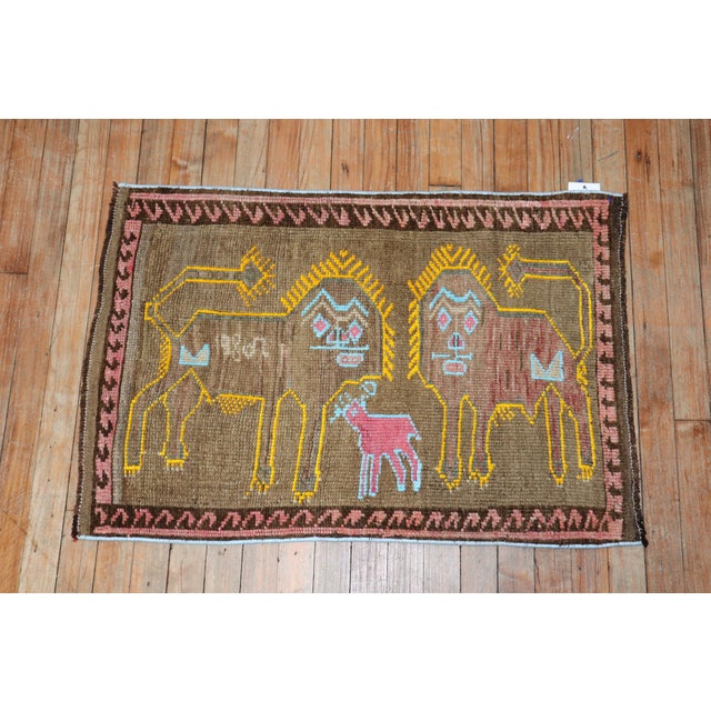 Folk Art Vintage Zabihi Collection Pictorial Lion Sheep Turkish Rug dated 1980 - 2' x 3' For Sale - Image 3 of 7