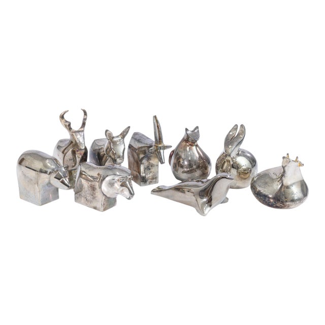 Set of 9 Vintage 1970s Gunnar Cyren for Dansk Zoo Series Silver Plated Animals For Sale