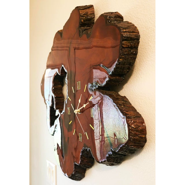 Contemporary Vintage Mid-Century Live-Edge Florida Cypress Slab Wall Clock For Sale - Image 3 of 9
