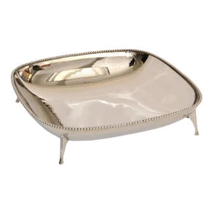 Art Deco Style Square Footed Bowl Silver Plated Steel & Silver Border Centerpiece