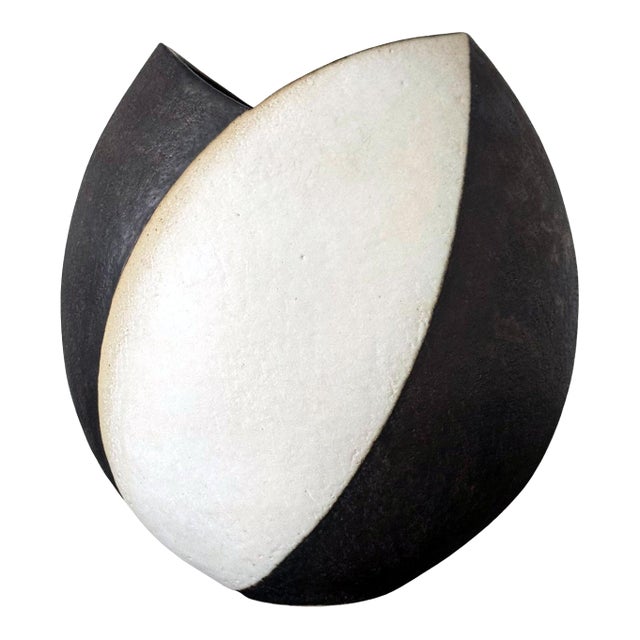 Large Ceramic Vase with Black and White Glaze by John Ward For Sale