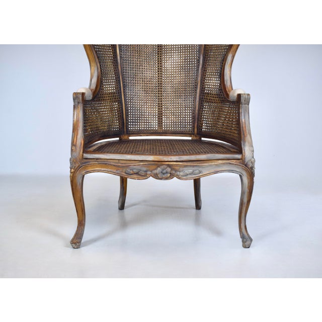 Vintage Canopy Porter Chair French Country Louis XV Style, Double Cane For Sale - Image 11 of 13