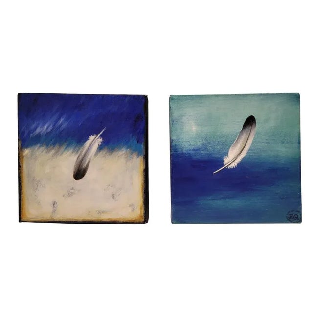 Rodríguez Quesada, Feathers, Oil Paintings on Canvas, Set of 2 For Sale - Image 11 of 11