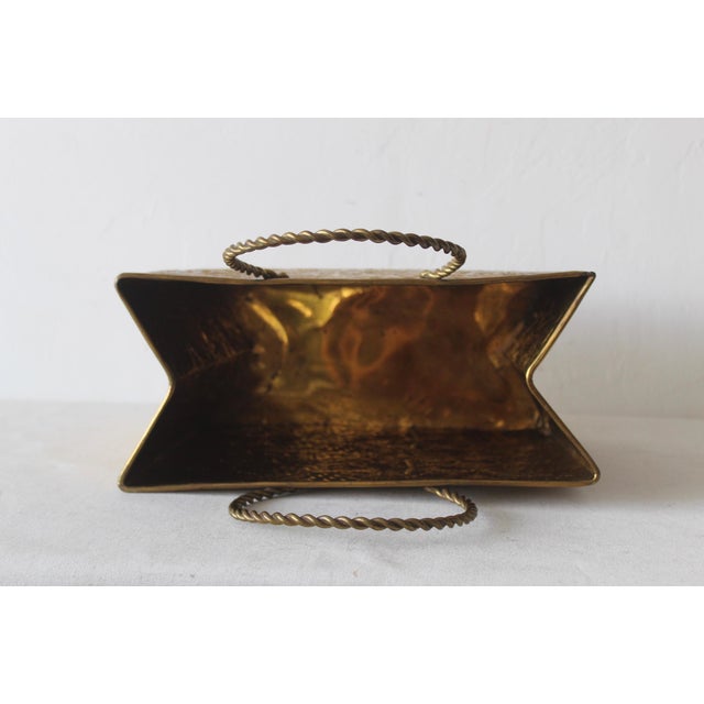 1970s Sarreid Ltd Style Embossed Brass Shopping Tote Bag Magazine Holder For Sale In Miami - Image 6 of 11