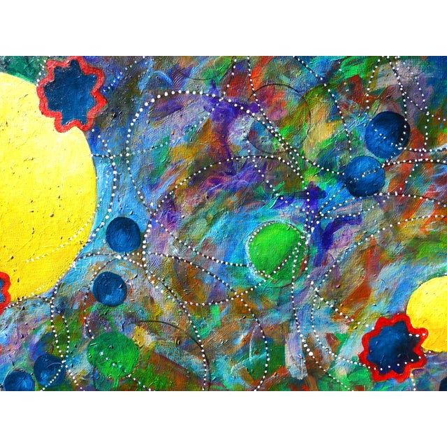 Original highly sought after contemporary oil painting of colors floating and intersecting.. Colors are very harmonious....