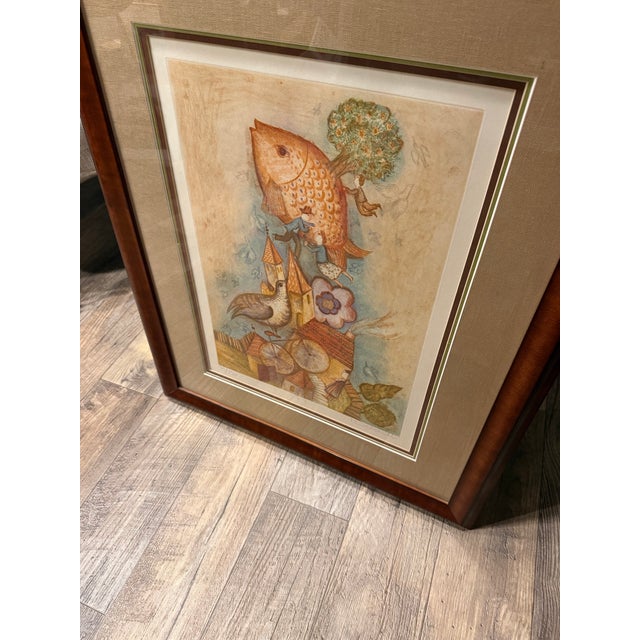 Mid-Century Modern 1970s Françoise Deberdt "Poisson Volant" Original Etching – Limited Edition 31/120, Framed With Coa For Sale - Image 3 of 11