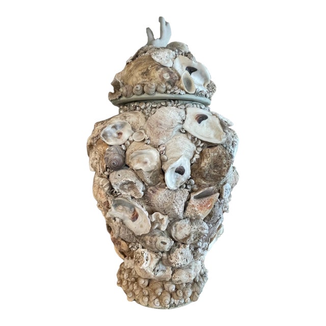 Late 20th Century Large Shell-Encrusted Urns With Lids For Sale