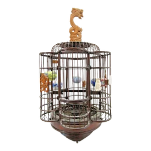 Antique Chinese Birdcage With Porcelain Waterpots, Circa 1850's