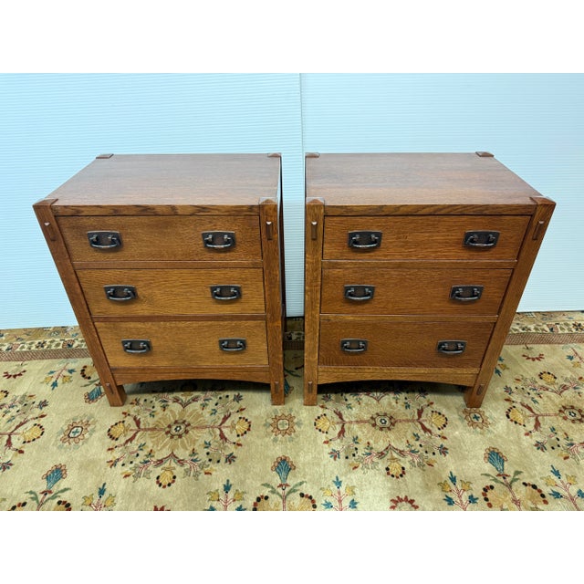 Design Plus Gallery presents a Pair of Three-Drawer Mission Collection Nightstands from Stickley. These classic Stickley...