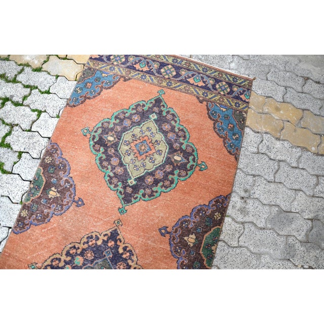 1960s Pastel Muted Orange Hand Made Wool Runner Rug For Sale - Image 6 of 11