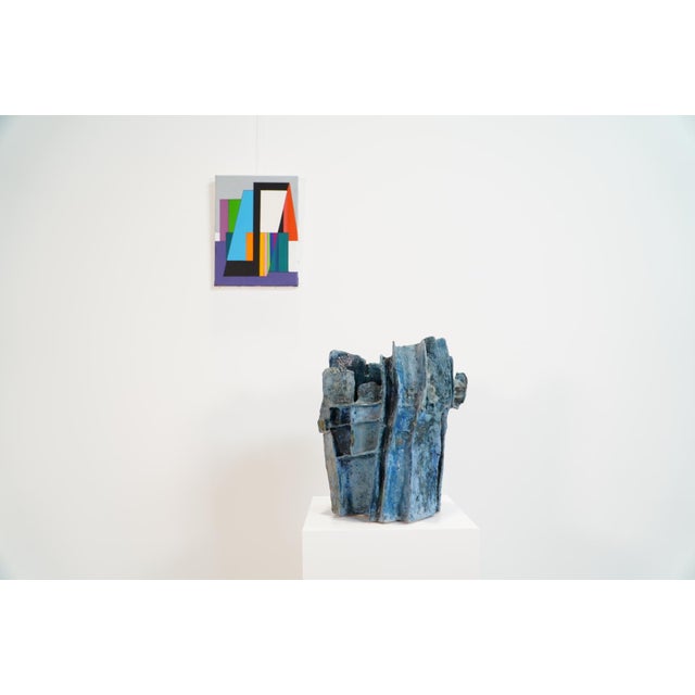 Colorful abstract-geometric painting by Belgian artist Guy Vandenbranden, shaped entirely by visual elements: lines,...