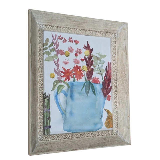 Wood Original Still Life Botanical Watercolor Painting Framed For Sale - Image 7 of 15