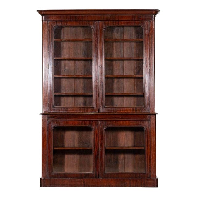 Large Antique English Glazed Mahogany Bookcase, 1880 For Sale