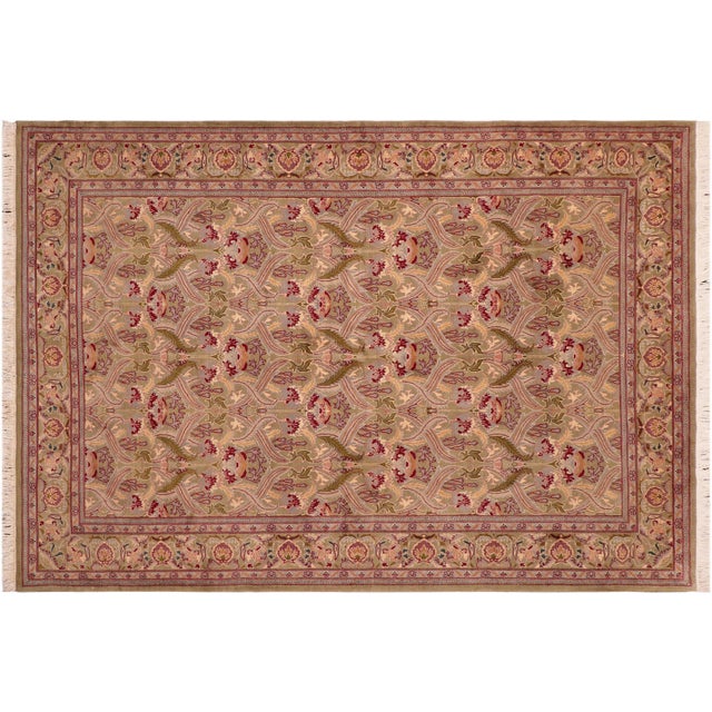 Pink Floral 1990's Pak-Persian Green/Pink Wool Rug - 6'2'' X 9'7'' For Sale - Image 8 of 9
