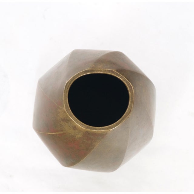 Brass Art Nouveau Style twisted cylinder Mid-Century Modern vase.