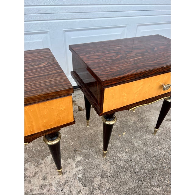 Mid-Century Modern 1950's Macassar / Burl Wood Pair of Nightstands For Sale - Image 9 of 12
