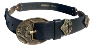 Metal Etruscan-Style Artisan La Doppia Vita Black Leather Belt (Italy)