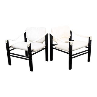 1960s Mid Century Danish Modern Lounge Chair Set White Black Leather Skipper Safari For Sale