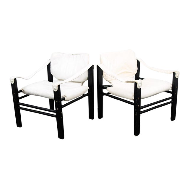 1960s Mid Century Danish Modern Lounge Chair Set White Black Leather Skipper Safari For Sale