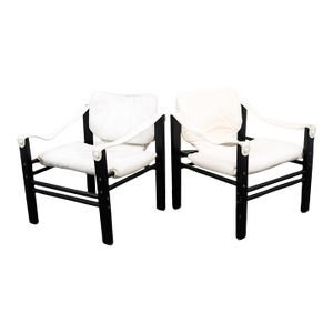 1960s Mid Century Danish Modern Lounge Chair Set White Black Leather Skipper Safari