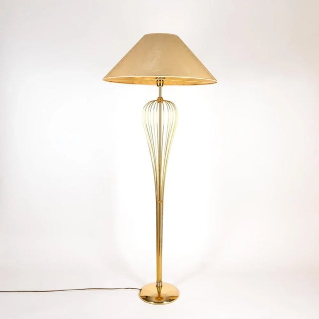 Mid-Century Modern German Floor Lamp in the Shape of a Whisk, Gold-Plated Brass, by Bankamp, 1970s For Sale - Image 3 of 8