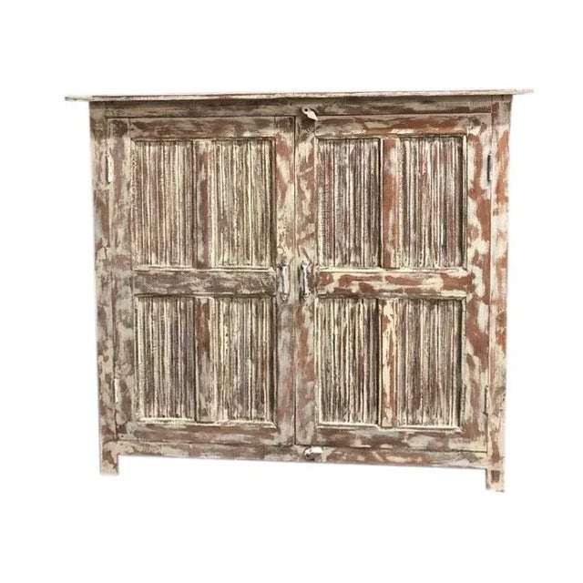 Wood 1920s Vintage Armoire Limewash Patina Modern Farmhouse Credenza Cabinet 52 For Sale - Image 7 of 7
