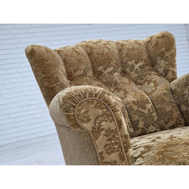 Mid-Century Modern Danish Armchair in Velour and Carved Oak, 1950s For Sale - Image 3 of 18