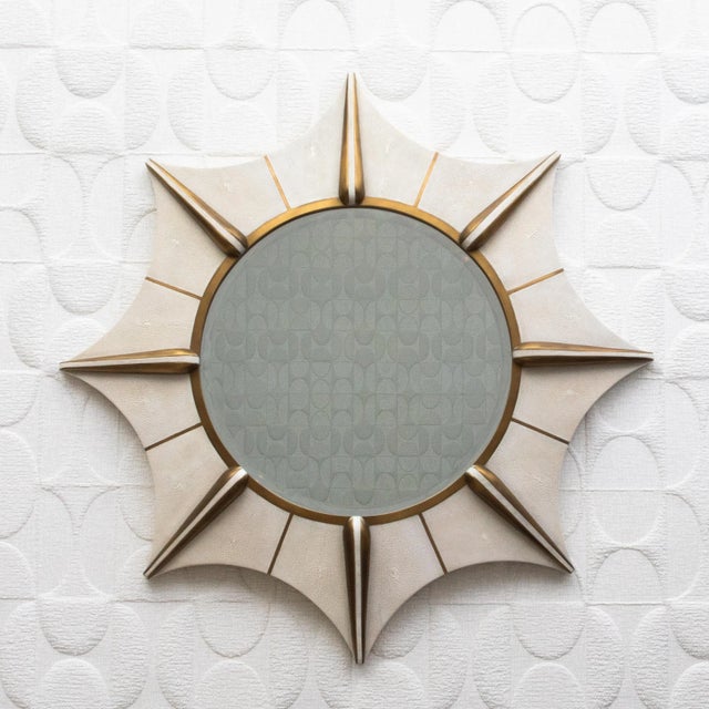 Cream Modern Mirror in Cream Shagreen With Bronze Patina Brass by R&y Augousti For Sale - Image 8 of 9