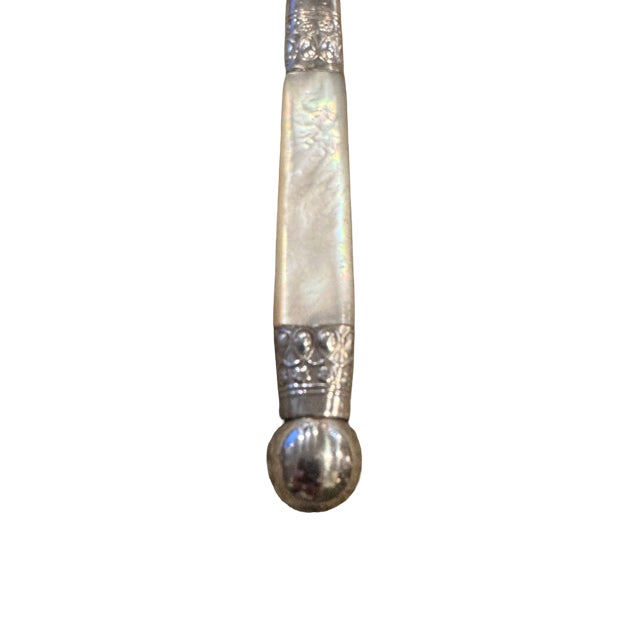 Antique Set of 10. Sheffield Relish Forks. Mother of Pearl/Sterling Silver Cuff/Stainless Steel Utensil. For Sale In Detroit - Image 6 of 6