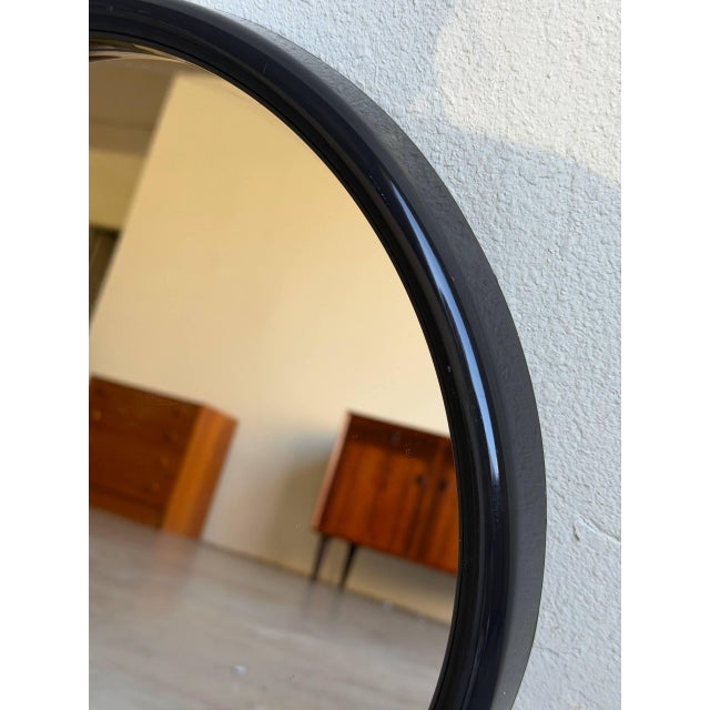 Vintage Danish Modern Round Wall Mirror Black Frame Minimalist Denmark 16” For Sale In Los Angeles - Image 6 of 7