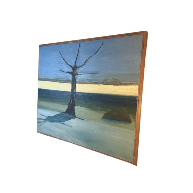 Mid-Century Modern 1960s Genevieve "Gen" Ash "Requiem" Modernist Landscape Oil Painting For Sale - Image 3 of 8