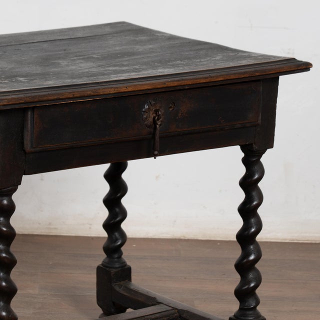 Wood 19th Century Black Painted Danish Oak Side Table With Single Drawer For Sale - Image 7 of 10