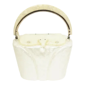 Vintage Pearlized Off White Top Handle Lucite Handbag or Purse 50's