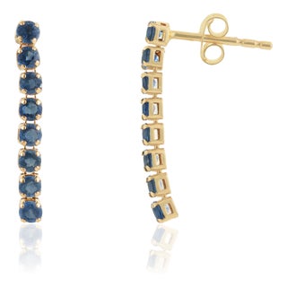 Classic 1.32ct Royal Blue Sapphire Linear Drop Earrings in 14k Solid Gold- 2 Pieces For Sale