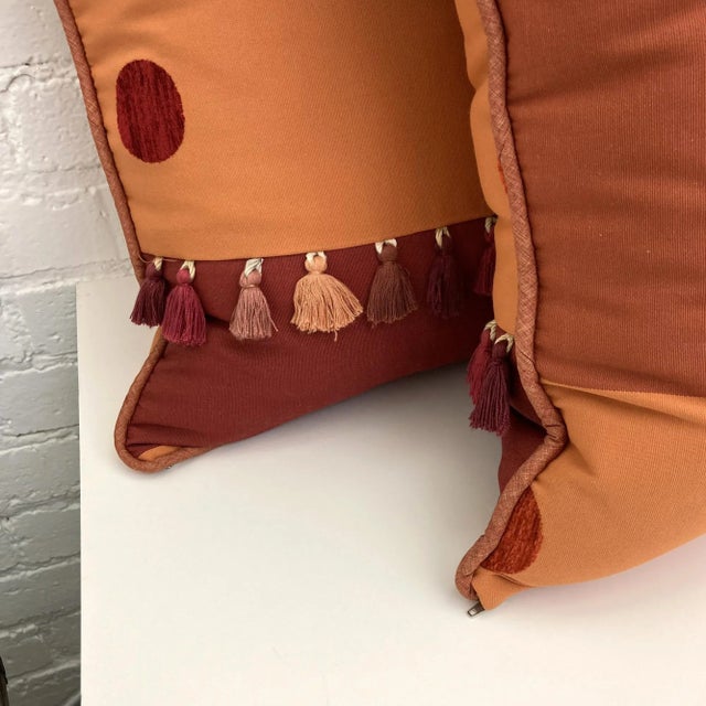 2000 - 2009 Throw Pillows, Rosewood Red Tasseled Zippered Pillows, 2000s - a Pair For Sale - Image 5 of 7