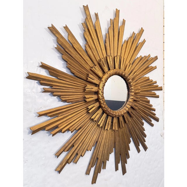 Mid 20th Century Large French Gilt Starburst or Sunburst Mirror (Diameter 45 1/2) For Sale - Image 5 of 9