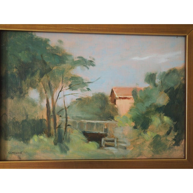 A beautiful oil on board landscape painting by American artist Seymour Remenick (1923-1999). Overall size, including...